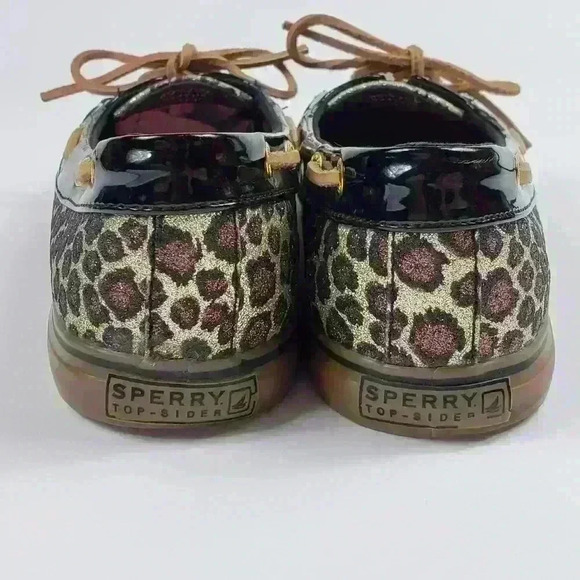 Sperry Top Sider Boat Shoes Sparkly Leopard Brown Black Raw Hide Lace Size 7.5M - Picture 12 of 16